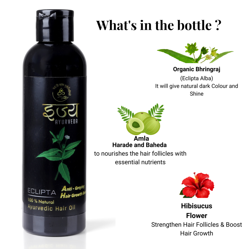 ECLIPTA Ayurvedic Hair Oil | Bhringraj |For Strong Hair and Natural Scalp Care Formula | 100% Herbal | Triphla |  Ijya Ayurveda | 180ml - Image 3